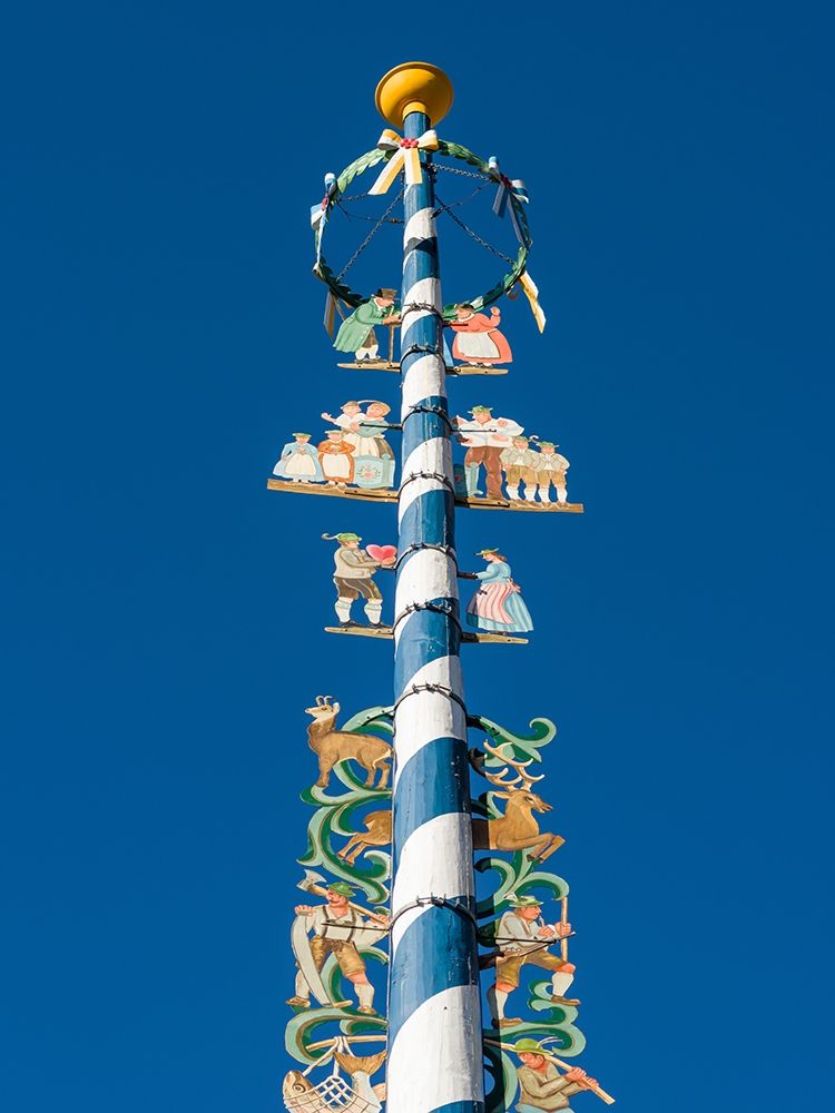 Traditional Bavarian maypole (Maibaum) Village Schliersee in the Bavarian Alps-Bavaria-Germany